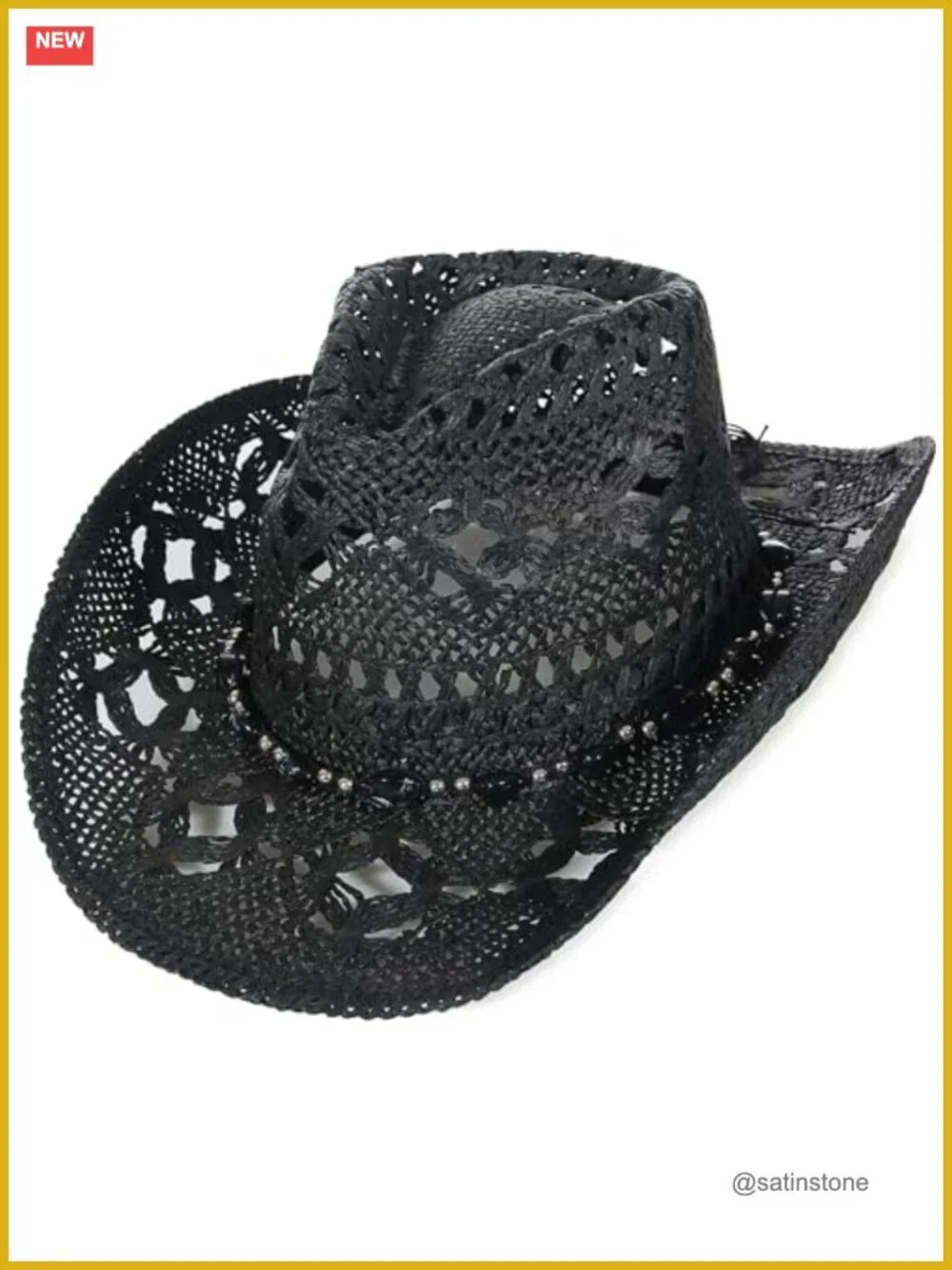 Straw Cowboy Hat with Gem Band UPF 50+ Sun Protection Wide Brim